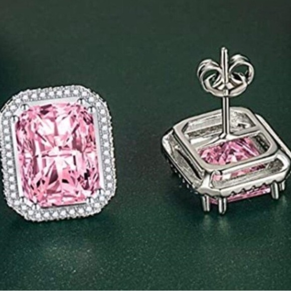 993. Emerald Cut Pink Kunzite Silver Stud Earrings - Picture 2 of 6